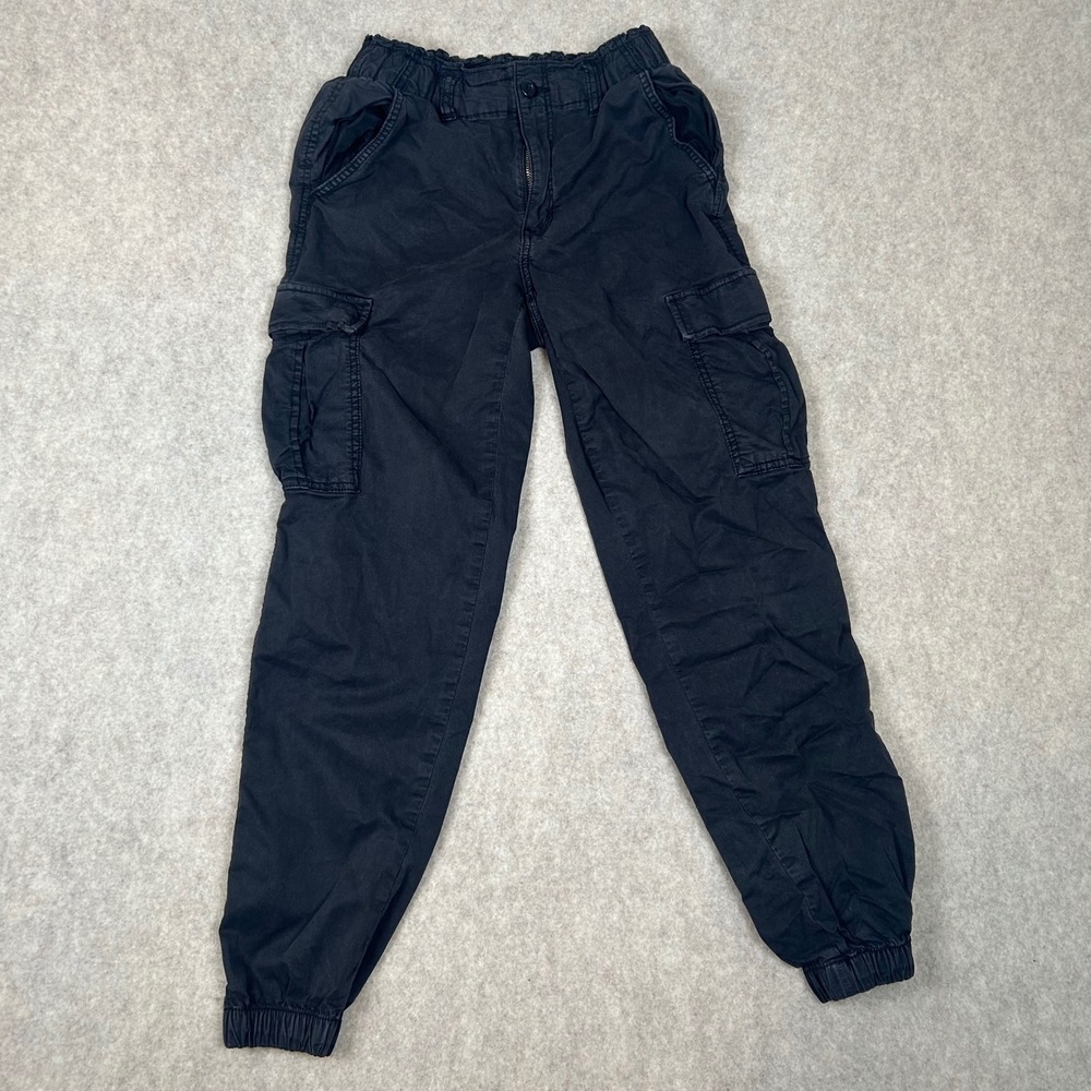 American Eagle Cargo Jogger Pants Womens 2‎ Black Utility Elastic Waist Tapered